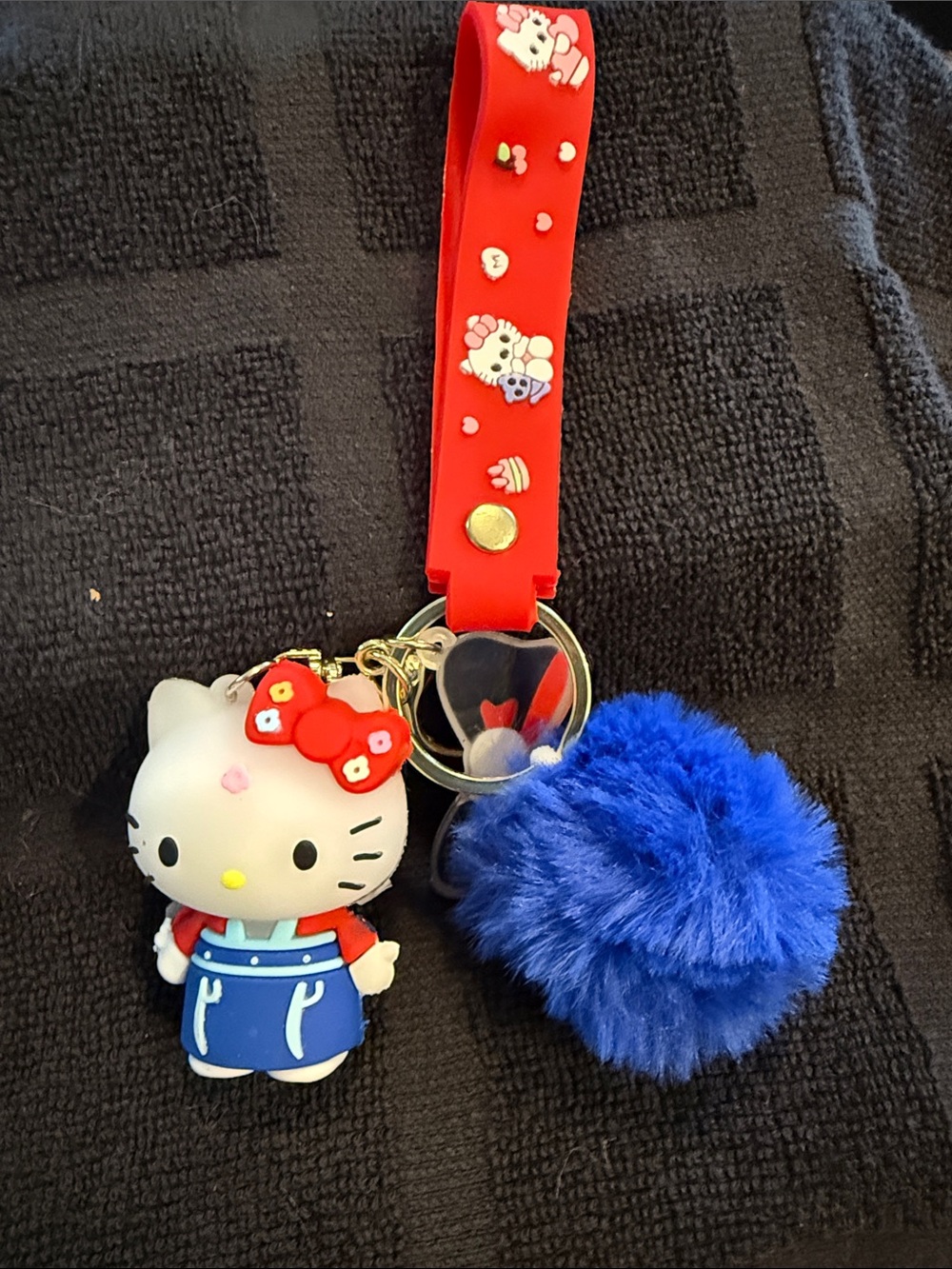 Hello Kitty Red Strap Keychain with Blue Pom Pom